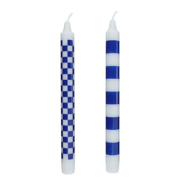 Staafkaars ART BOUGIE Checker set van 2 stearine - lichtblauw