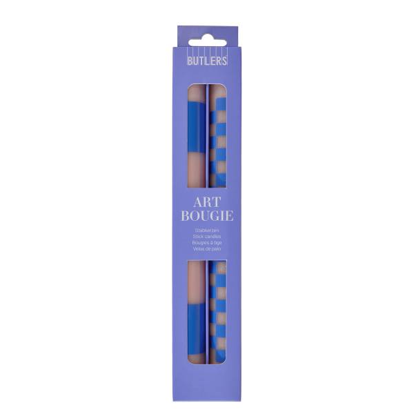 Set di 2 candele ART BOUGIE Check Stearina - Blu