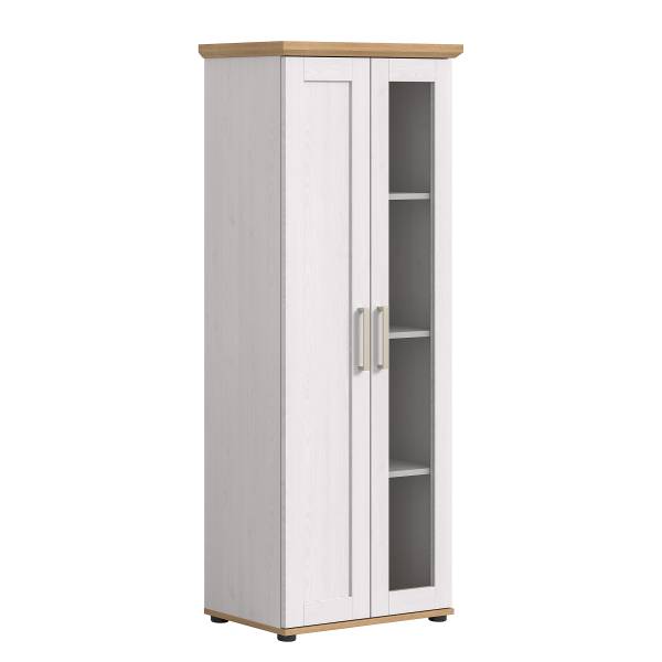Vitrinenschrank Damflos Pinie Weiß Dekor / Eiche Artisan Dekor