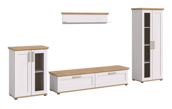 Ens. meubles TV Damflos - 4 él. Commode Imitation pin blanc / Imitation chêne artisan