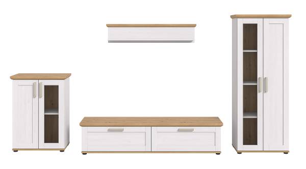 Ens. meubles TV Damflos - 4 él. Commode Imitation pin blanc / Imitation chêne artisan