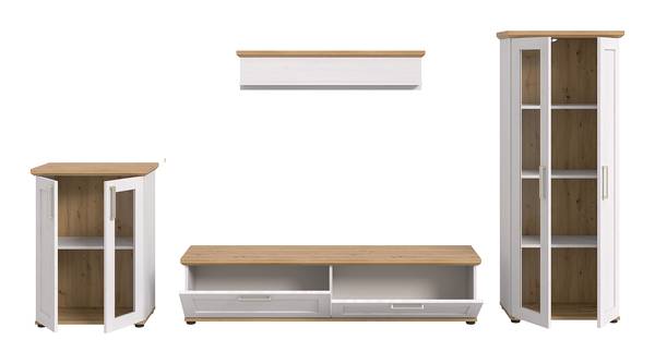 Ens. meubles TV Damflos - 4 él. Commode Imitation pin blanc / Imitation chêne artisan