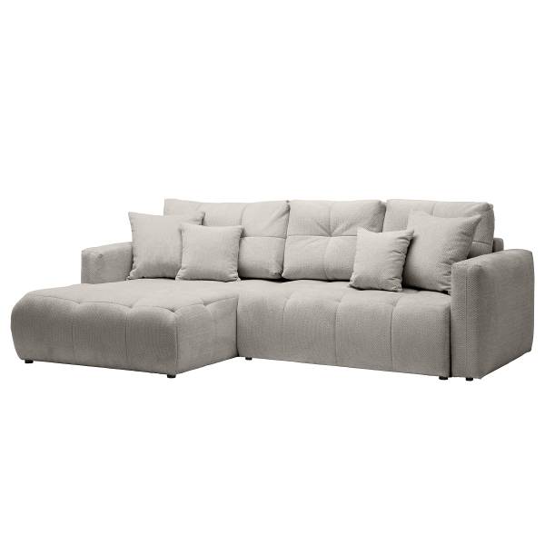 Ecksofa GARMA mit Schlaffunktion Chenille Relana: Hellgrau - Longchair davorstehend links