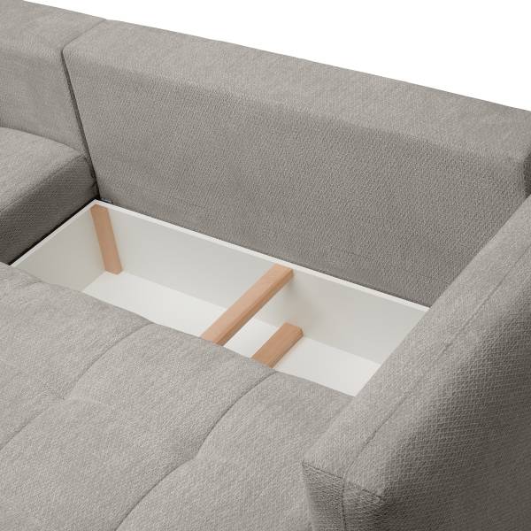 Ecksofa GARMA mit Schlaffunktion Chenille Relana: Hellgrau - Longchair davorstehend links