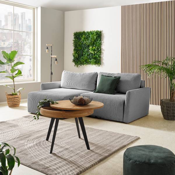 Ecksofa Tilita mit Schlaffunktion Cordstoff Poppy: Hellgrau