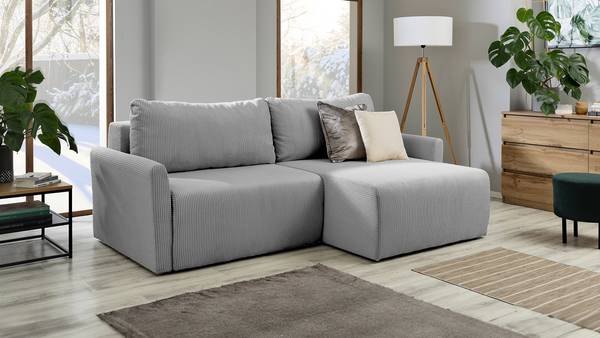 Ecksofa Tilita mit Schlaffunktion Cordstoff Poppy: Hellgrau