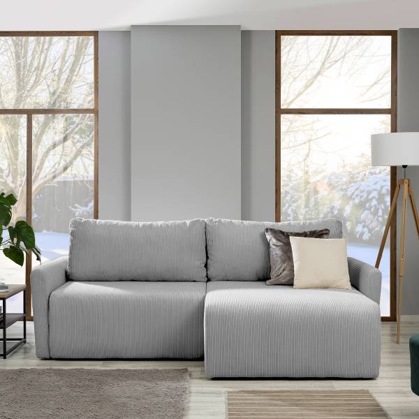 Ecksofa Tilita mit Schlaffunktion Cordstoff Poppy: Hellgrau