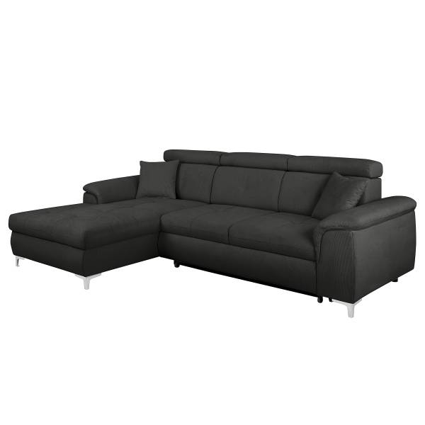 Divano letto angolare Poleos Tessuto Opala: antracite - Funzione letto preimpostata a destra