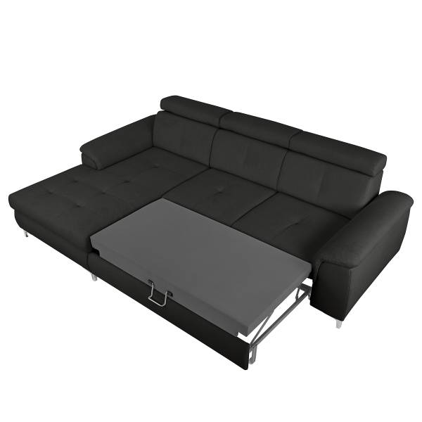 Divano letto angolare Poleos Tessuto Opala: antracite - Funzione letto preimpostata a destra