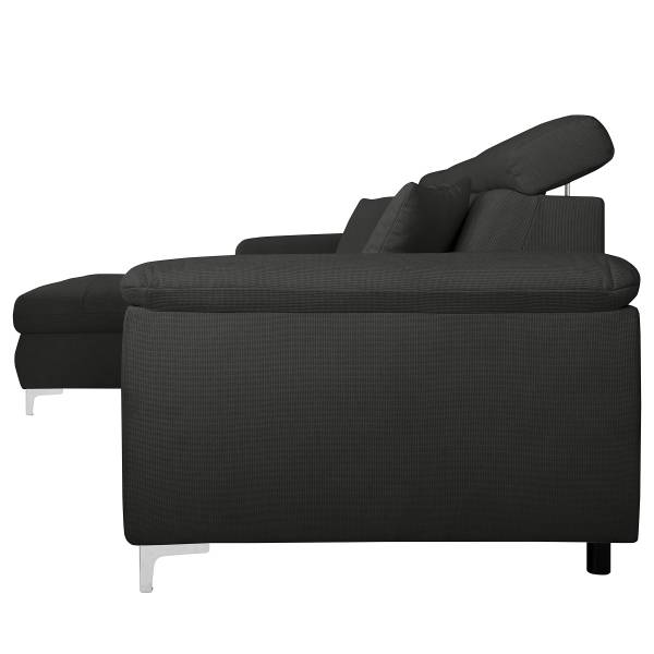 Divano letto angolare Poleos Tessuto Opala: antracite - Funzione letto preimpostata a destra