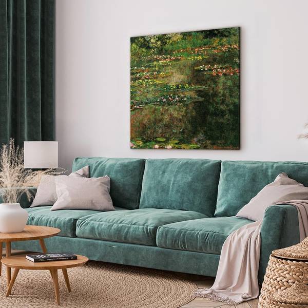Leinwandbild Pond with Water Lilies 80 x 80 cm