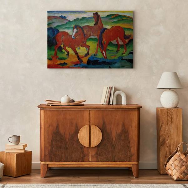 Leinwandbild the red Horses Franz Marc - 90 x 60 cm