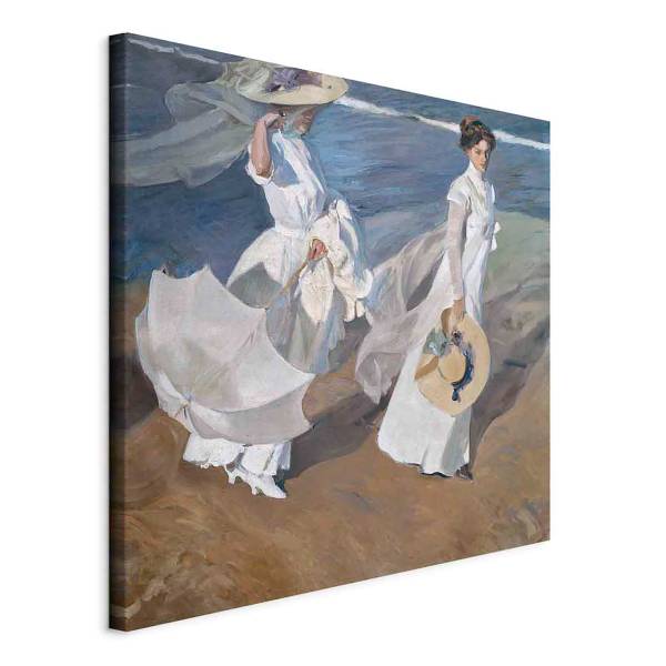 Leinwandbild Strolling along Seashore Joaquín Sorolla y Bastida - 80 x 80 cm