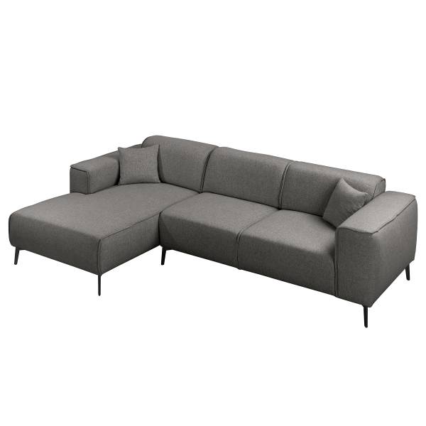 Hoekbank SKELBA met chaise longue platweefsel Nea: antracietkleurig - chaise longue vooraanzicht links