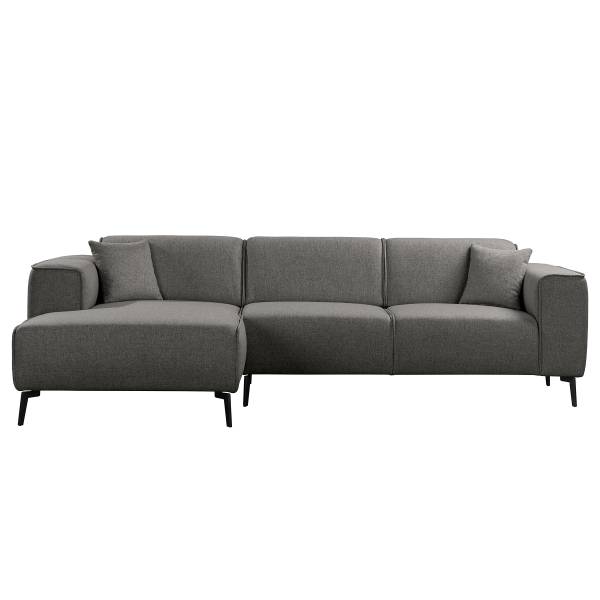 Hoekbank SKELBA met chaise longue platweefsel Nea: antracietkleurig - chaise longue vooraanzicht links