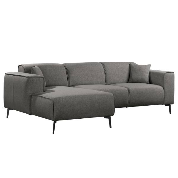 Hoekbank SKELBA met chaise longue platweefsel Nea: antracietkleurig - chaise longue vooraanzicht links