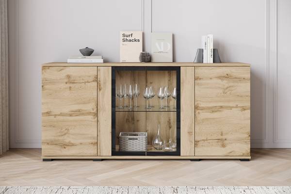 Enfilade avec 1 porte en verre Coverly Imitation chêne wotan