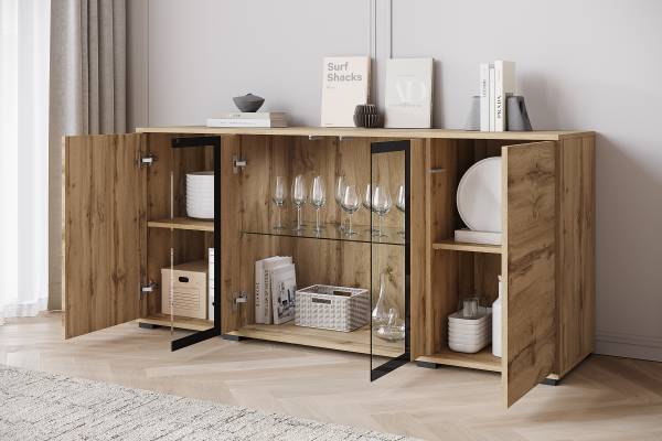 Enfilade avec 1 porte en verre Coverly Imitation chêne wotan