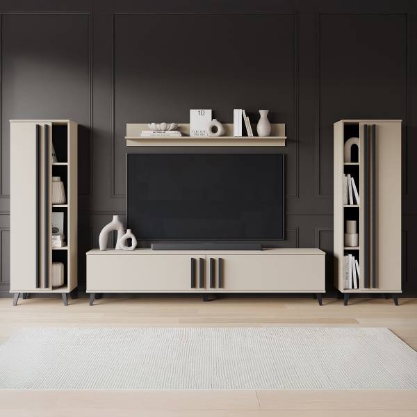 Wohnwand Gordez 4-teilig mit 2 Schränken Kaschmir