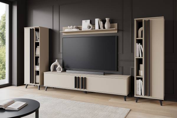 Wohnwand Gordez 4-teilig mit 2 Schränken Kaschmir