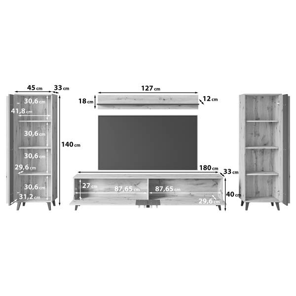Wohnwand Gordez 4-teilig mit 2 Schränken Kaschmir