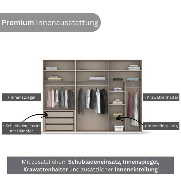 Drehtürenschrank Montclar - Griff Grau Kaschmir - Breite: 301 cm - Premium