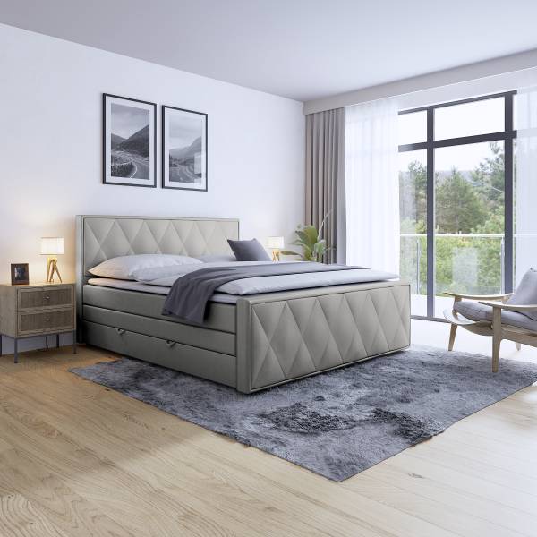 Letto boxspring Sasien Velluto Krysia: grigio chiaro - 140 x 200cm - H2