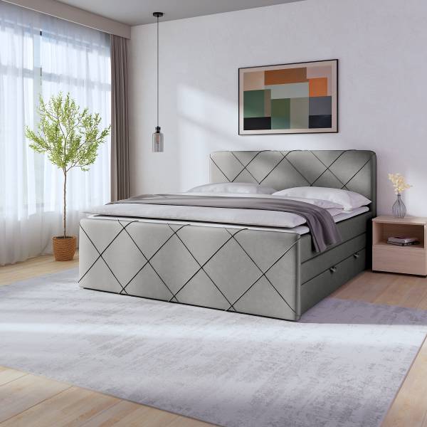 Boxspringbett Kirque Samt Krysia: Hellgrau - 140 x 200cm - H2