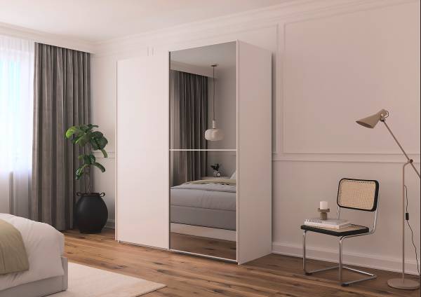 Schwebetürenschrank Lagaro Alpinweiß - Breite: 162 cm - Classic - Weiß