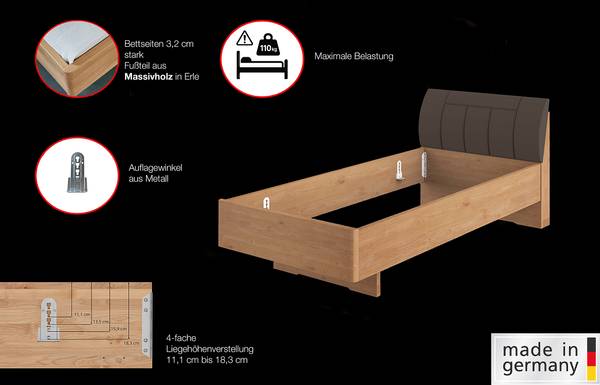 Struttura letto Cardiff con testiera Moca - Ontano - 90 x 190cm