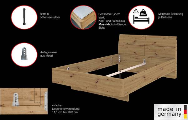 Struttura letto Cardiff testiera legno Quercia - 200 x 200cm