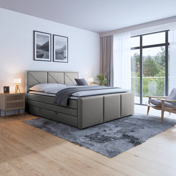 Letto boxspring Rodero Velluto Krysia: grigio chiaro - 140 x 200cm - H2