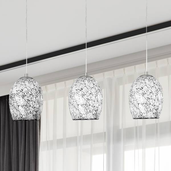 Lampada a sospensione Crackle Acciaio / Vetro colorato - bianco / nero - 3 punti luce