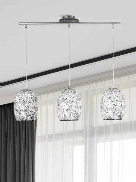 Lampada a sospensione Crackle Acciaio / Vetro colorato - bianco / nero - 3 punti luce