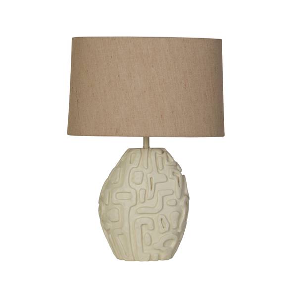 Lampada da tavolo Adelaide Pietra artificiale / Lino - Beige / Bianco - 1 punto luce