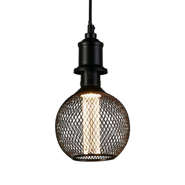 Lampadina a LED Wire Mesh Globe Acciaio / vetro trasparente - Nero