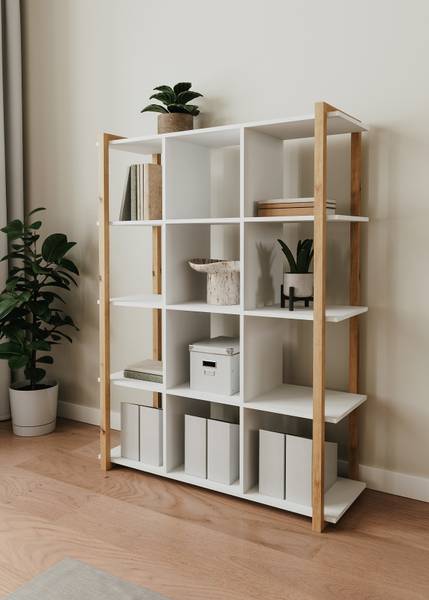 Open kast Denville wit/Artisan eikenhouten look