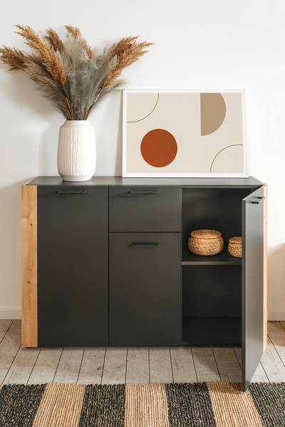 Madia Shosky Effetto rovere Artisan / Antracite - Larghezza: 126 cm