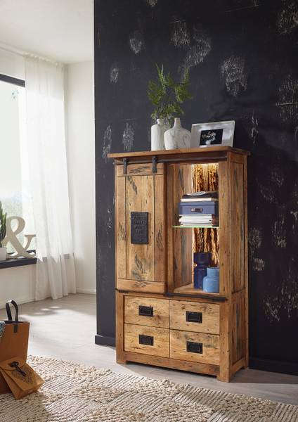 Credenza con illuminazione Hayes Legno di mango/ Nero