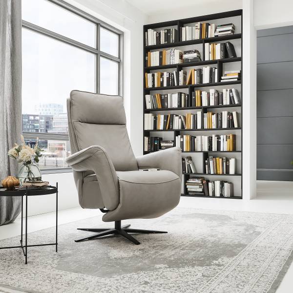 Relaxsessel Hukla MUR Grau - Pigmentiertes Leder - Stahl - 83 x 112 x 87 cm