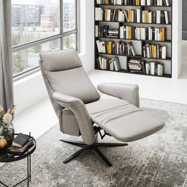 Relaxsessel Hukla MUR Grau - Pigmentiertes Leder - Stahl - 83 x 112 x 87 cm