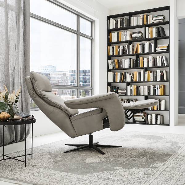 Relaxsessel Hukla MUR Grau - Pigmentiertes Leder - Stahl - 83 x 112 x 87 cm