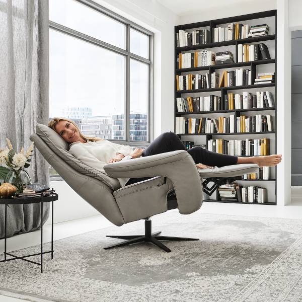 Relaxsessel Hukla MUR Grau - Pigmentiertes Leder - Stahl - 83 x 112 x 87 cm