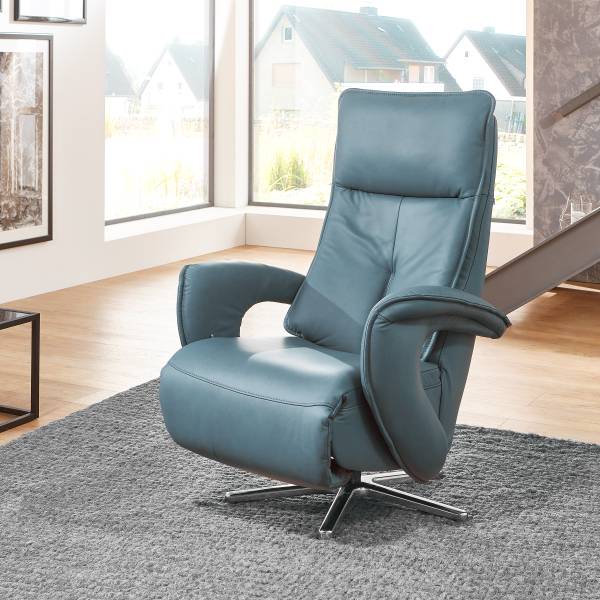 Relaxsessel Hukla ER04 Blau - Pigmentiertes Leder - Stahl - 77 x 110 x 87 cm