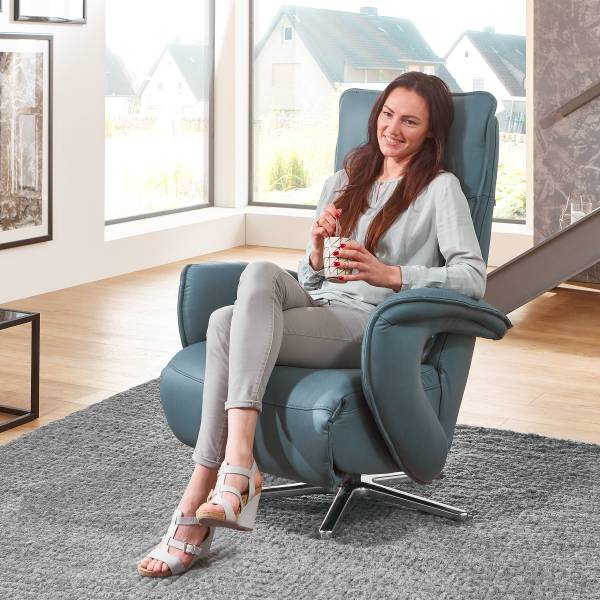 Relaxsessel Hukla ER04 Blau - Pigmentiertes Leder - Stahl - 77 x 110 x 87 cm