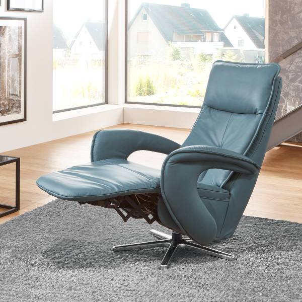 Relaxsessel Hukla ER04 Blau - Pigmentiertes Leder - Stahl - 77 x 110 x 87 cm