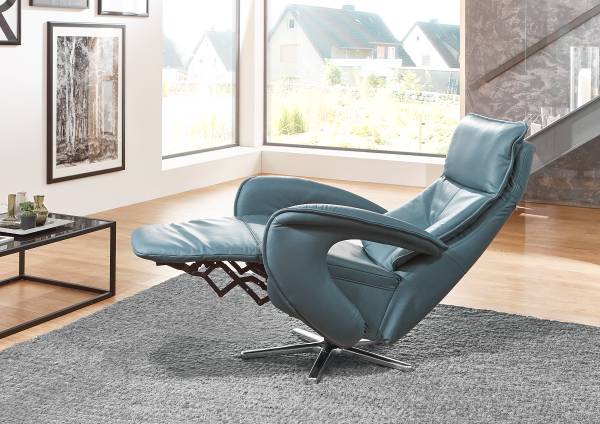 Relaxsessel Hukla ER04 Blau - Pigmentiertes Leder - Stahl - 77 x 110 x 87 cm