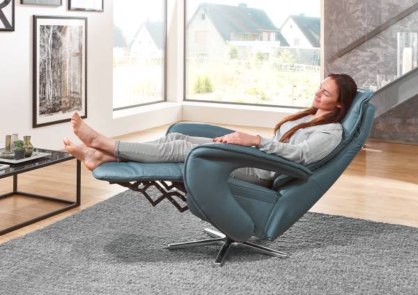 Relaxsessel Hukla ER04 Blau - Pigmentiertes Leder - Stahl - 77 x 110 x 87 cm