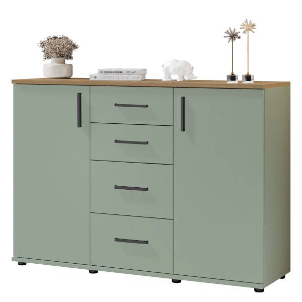 Kommode Mashia 120 cm mit 2 Türen Salbei / Eiche Mauvella Dekor