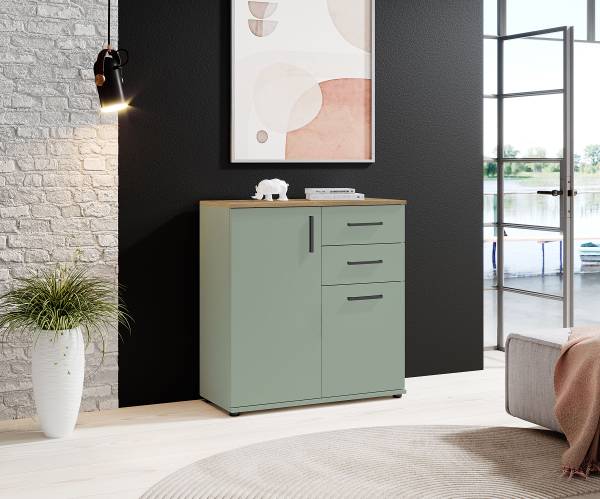 Comò Mashia - 80 cm Salvia / Effetto rovere